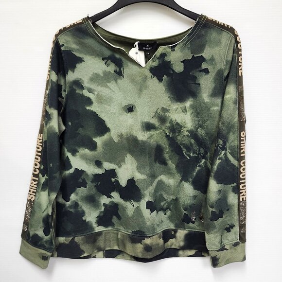 Monari Women's Cargo Green V-Neck Sweater W/"Shirt Couture" Embellishment Size 8 - Picture 1 of 8